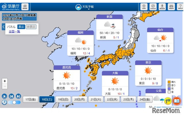 2025年1月18日の天気予報