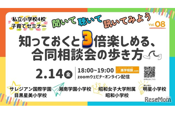 第8回私立小学校4校合同子育てセミナー聞いて、聴いて、訊いてみよう！「知っておくと3倍楽しめる、合同相談会の歩き方」