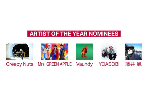 「MUSIC AWARDS JAPAN 2025」最優秀アーティスト賞ノミネート一覧(提供写真)