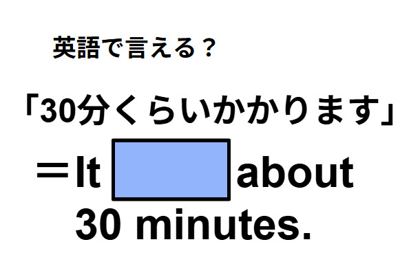 英語で「30分くらいかかります」はなんて言う？