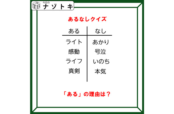 あるなしクイズです！「ライト・感動・ライフ・真剣にある」って、何がある？順番も大事です【難易度LV４.・辛口】
