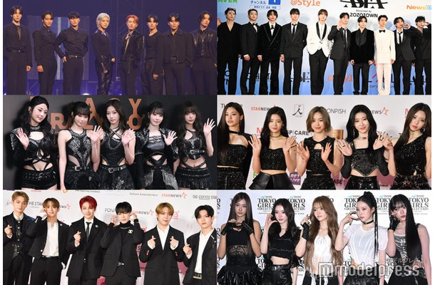 （左上から時計回りに）ATEEZ、THE BOYZ、LITZY、MEOVV、E SSERAFIM、VERIVERY（C）モデルプレス