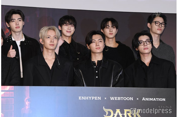 プレミアムイベントに登壇したENHYPEN／（上段左から）SUNGHOON（ソンフン）、SUNOO（ソヌ）、JUNGWON（ジョンウォン）、NI-KI（ニキ）、（下段左から）HEESEUNG（ヒスン）、JAY（ジェイ）、JAKE（ジェイク）（C）モデルプレス