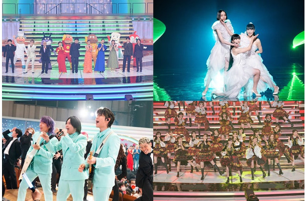 「第76回NHK紅白歌合戦」（上段）「あんぱん」SPステージ、Perfume（下段）Mrs. GREEN APPLE、AKB48（C）NHK