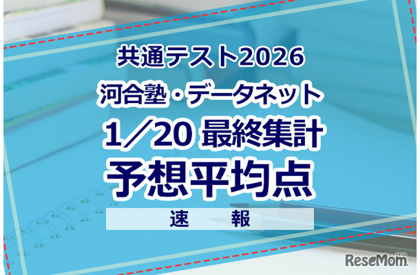 2026年度 大学入学共通テスト 予想平均点（1/20）大学入学共通テスト自己採点集計サービスの最終集計（約40万人）をもとにした河合塾・駿台・ベネッセの推定値