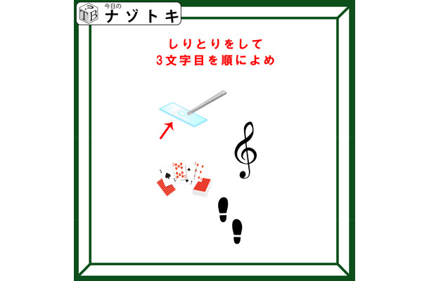 クイズです！「しりとりをして３文字目を順に読みましょう」まずはイラストを言葉に直して【難易度LV４.・辛口】