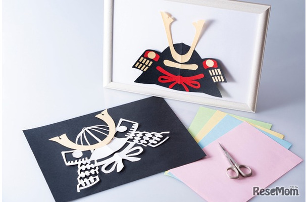 「端午の節句」紙切りで兜づくり