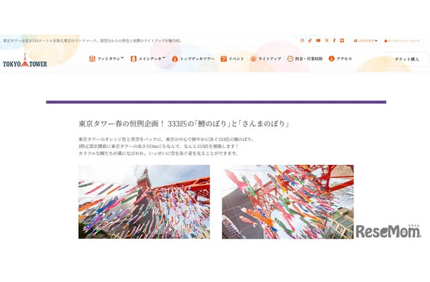 東京タワー春の恒例企画、333匹の「鯉のぼり」と「さんまのぼり」
