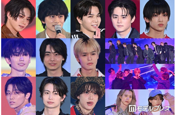 （上段）岩瀬洋志、北村匠海、塩崎太智、鈴鹿央士、松本怜生（中段）樋口幸平、豊田裕大、奥野壮、超特急、MAZZEL（下段）高尾颯斗、綱啓永、小川史記、もーりーしゅーと（C）モデルプレス