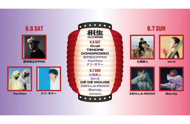 「桐生フェス」七尾旅人、birdら第3弾アーティスト発表｜6月6日・7日に初開催