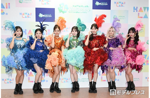 CANDY TUNEデビュー3周年公演「CANDY CANDY CANDY PARTY」囲み取材に出席したCANDY TUNE(左から)福山梨乃、桐原美月、南なつ、小川奈々子、立花琴未、宮野静、村川緋杏(C)モデルプレス