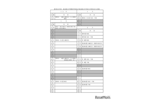 令和9年度東京都立中等教育学校および東京都立中学校入学者決定の日程