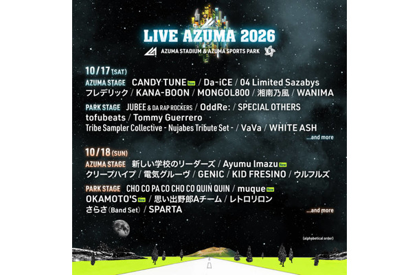 「LIVE AZUMA 2026」第5弾出演アーティスト発表。CANDY TUNE、Ayumu Imazuらがラインナップ