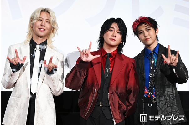 「スパイダーマン：ブランド・ニュー・デイ」ジャパンプレミアイベントに登壇した藤澤涼架、大森元貴、若井滉斗／Mrs. GREEN APPLE（C）モデルプレス