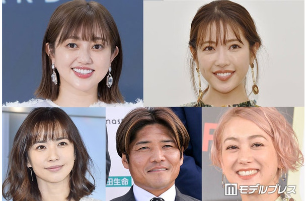 (上段左から時計回り)菊地亜美、舟山久美子、SHELLY、大久保嘉人、優木まおみ(C)モデルプレス