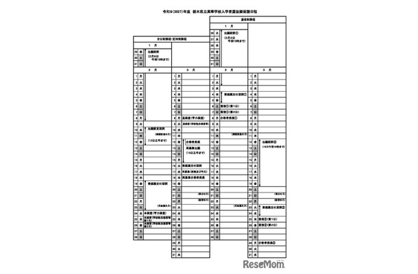 令和9（2027）年度 栃木県立高等学校入学者選抜関係諸日程