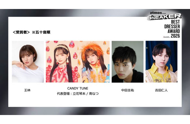 「atmos presents SNEAKER BEST DRESSER AWARD 2026」第2弾受賞者組み写真／王林、立花琴未、南なつ、中田圭祐、吉田仁人（提供写真）