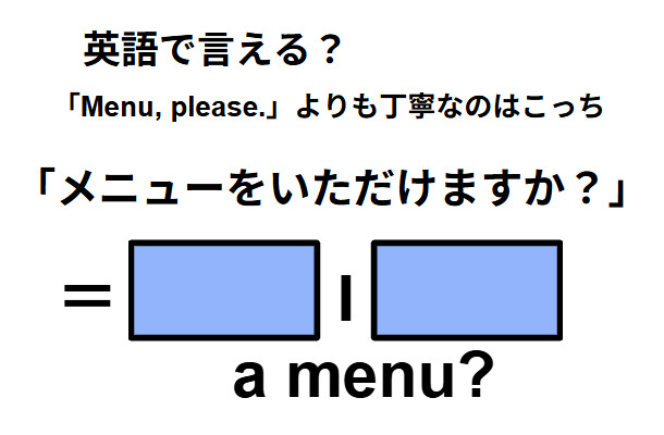 英語で「メニューをいただけますか?」は何て言う?