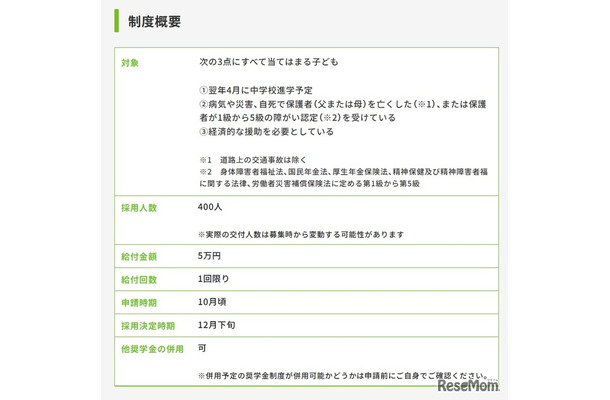 中学校進学支援金制度の概要