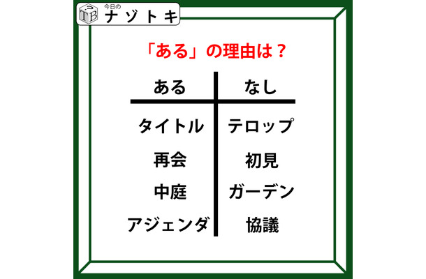あるなしクイズです！「タイトルにあってテロップにない。再会にあって初見にない」ある側には、何がある？【難易度LV.２・中辛】