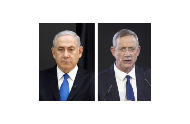 イスラエルのネタニヤフ首相（ロイター＝共同）、ガンツ元軍参謀総長（ゲッティ＝共同）