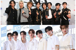 Stray Kids＆NEXZの集合ショット、ハンがヒュイに肩組みでファン歓喜「成功したオタク」「顔似てる」の声