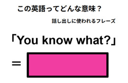この英語ってどんな意味？「You know what」