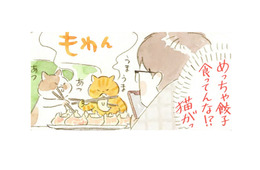 猫が見守る中で食べるニンニク３倍マシマシ餃子。真夜中に味わっているのは…!?【深夜３時のくろねこ喫茶  #６】