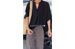 ブラック×ブラウンでこなれ感。体型カバーも叶う最旬ブラウススタイル【40代の毎日コーデ】