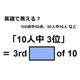 英語で「10人中3位」は何て言う？
