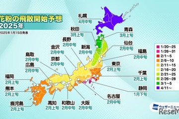 2025年花粉飛散予想、スギ花粉1月下旬から開始 画像