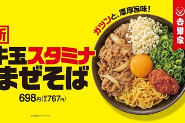 吉野家初の麺商品「牛玉スタミナまぜそば」7月4日より新登場 にんにくマシマシだれでピリ辛に“味変” 画像