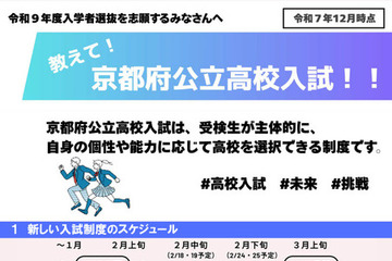 【高校受験2027】京都府立高「前期・独自枠」概要（12月時点）公開 画像