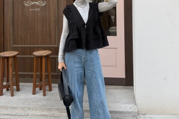 おしゃれを楽しみたい日にちょうどいい【フリルベスト】。シンプルコーデに遊び心を取り入れた春の着こなし【40代の毎日コーデ】 画像