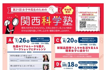 京大ら5大学「女子中高生のための関西科学塾」受講生募集 画像