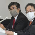 「1票の格差」訴訟の判決後、記者会見する原告の石井誠一郎弁護士（左）ら＝28日午後、広島市