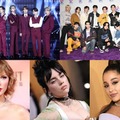 （上段左から）BTS、SEVENTEEN（下段左から）テイラー・スウィフト、アリアナ・グランデ、ビリー・アイリッシュ／Photo by Getty Images