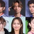 （上段左から）久保建英、板倉滉、谷口彰悟／Photo by Getty Images（下段左から）福原遥、川口春奈、泉里香（C）モデルプレス